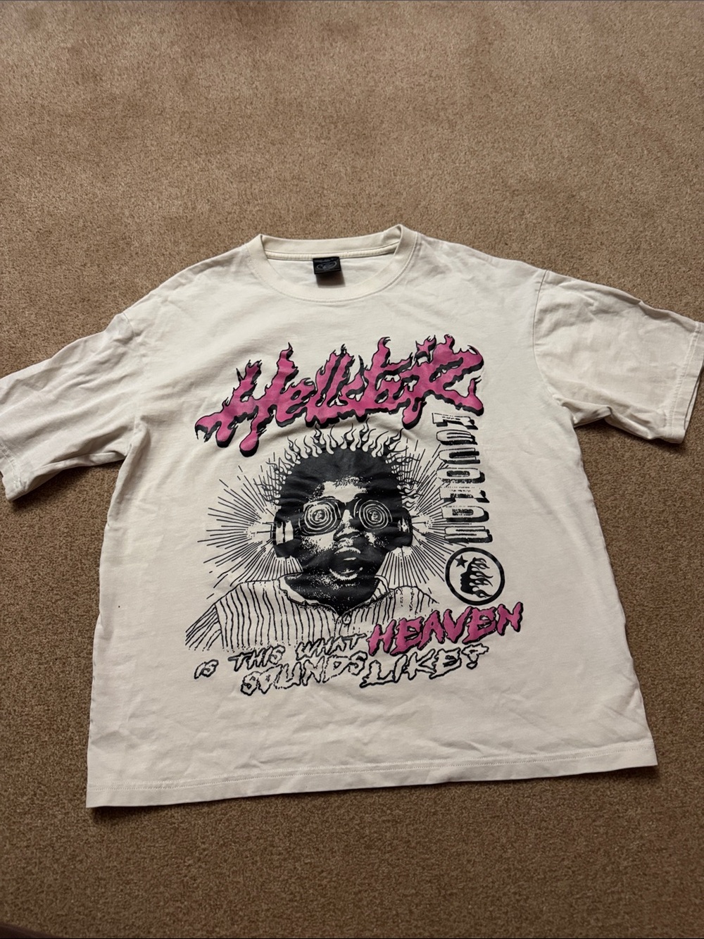 Hellstar Records XXL White Graphic Tee Pink & Black Print